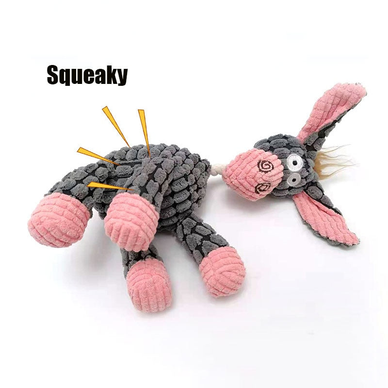 Fun Pet Toy Donkey Shape Corduroy Chew Toy For Dogs Puppy Squeaker