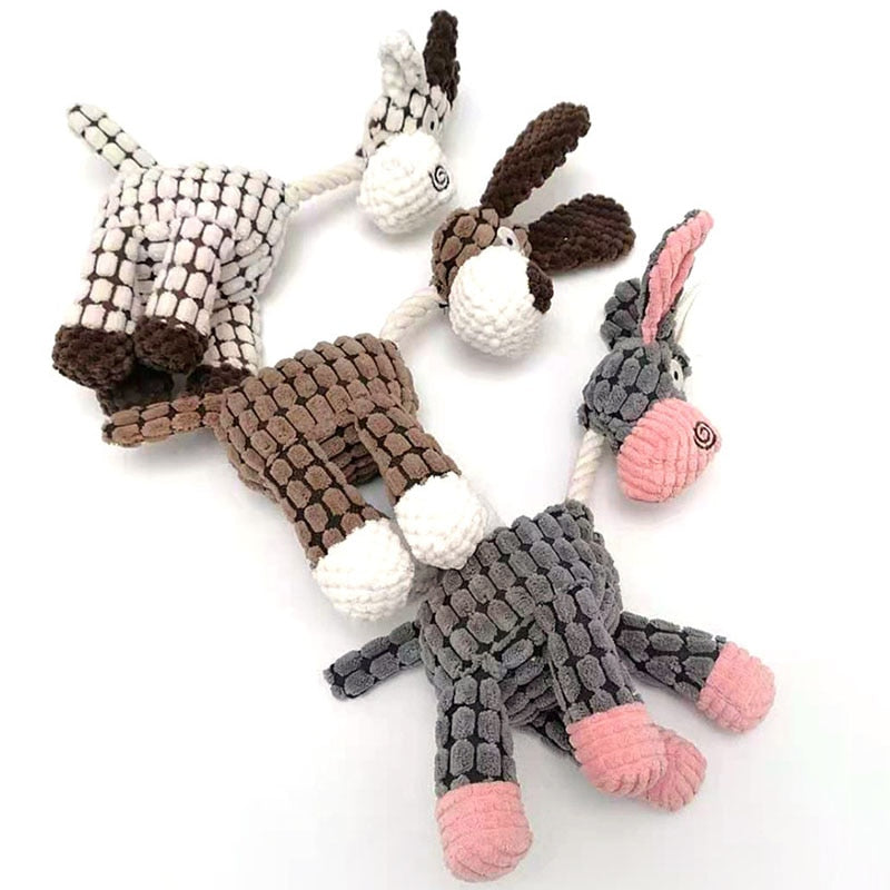 Fun Pet Toy Donkey Shape Corduroy Chew Toy For Dogs Puppy Squeaker