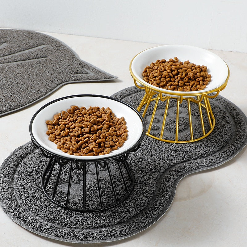 Cat Lift Bowl With Metal Stand Pet Ceramic Food Snacks Feeding