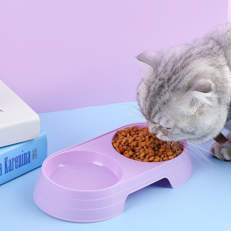 Pet Double Bowl Plastic Kitten Dog Food Drinking Tray Feeder Cat