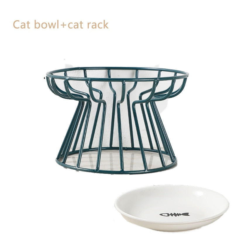 Cat Lift Bowl With Metal Stand Pet Ceramic Food Snacks Feeding