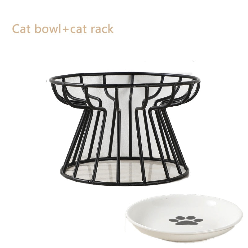 Cat Lift Bowl With Metal Stand Pet Ceramic Food Snacks Feeding