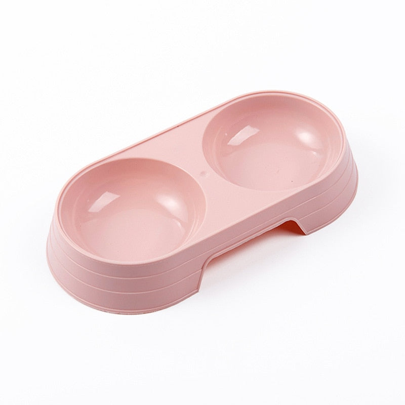 Pet Double Bowl Plastic Kitten Dog Food Drinking Tray Feeder Cat