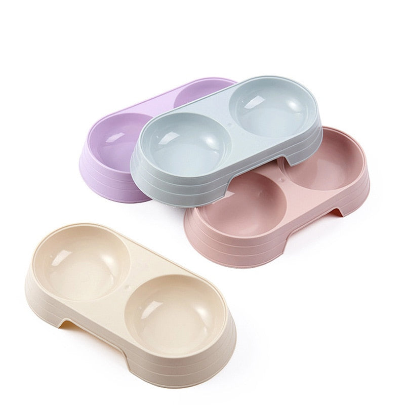 Pet Double Bowl Plastic Kitten Dog Food Drinking Tray Feeder Cat