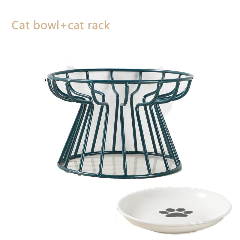 Cat Lift Bowl With Metal Stand Pet Ceramic Food Snacks Feeding