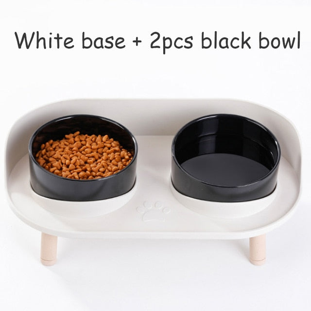 Cat Double Bowl Safety with Wood Stand and Silicone Mat Kitten