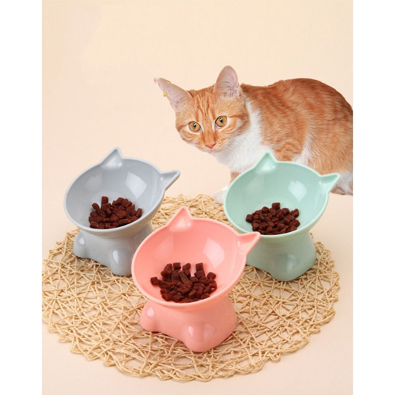 Pet Bowl Large Capacity Cats Bowls Oblique Mouth Cute Cartoon