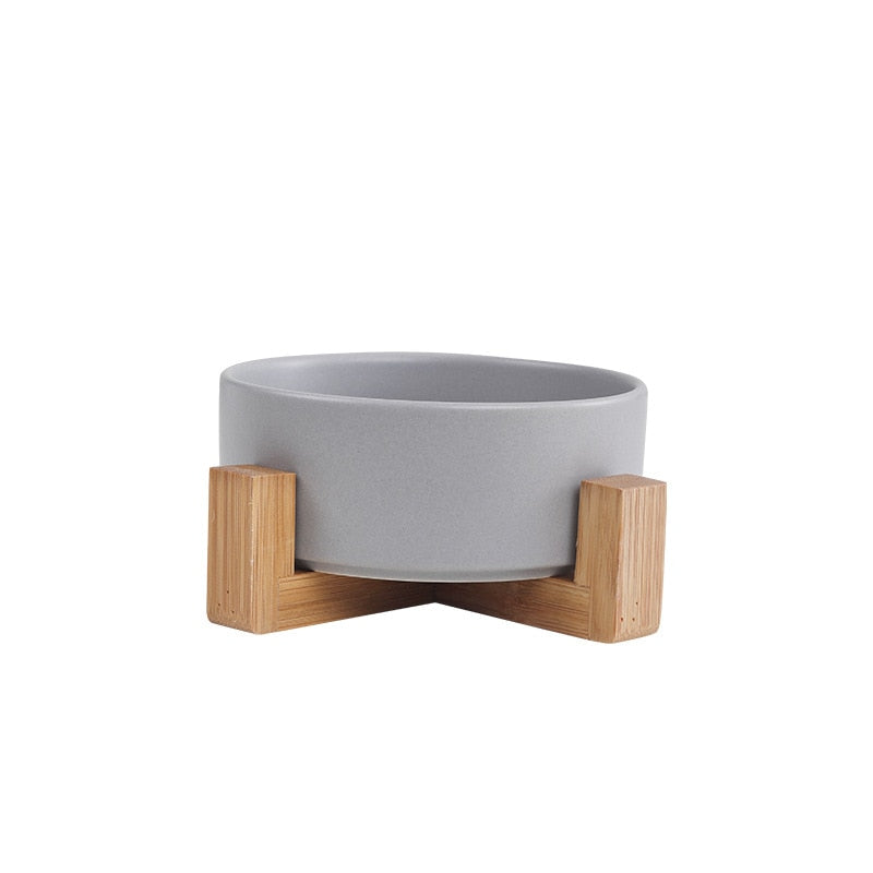 Ceramic Dog Bowl Cat Food Water Bowls with Wood Stand No Spill