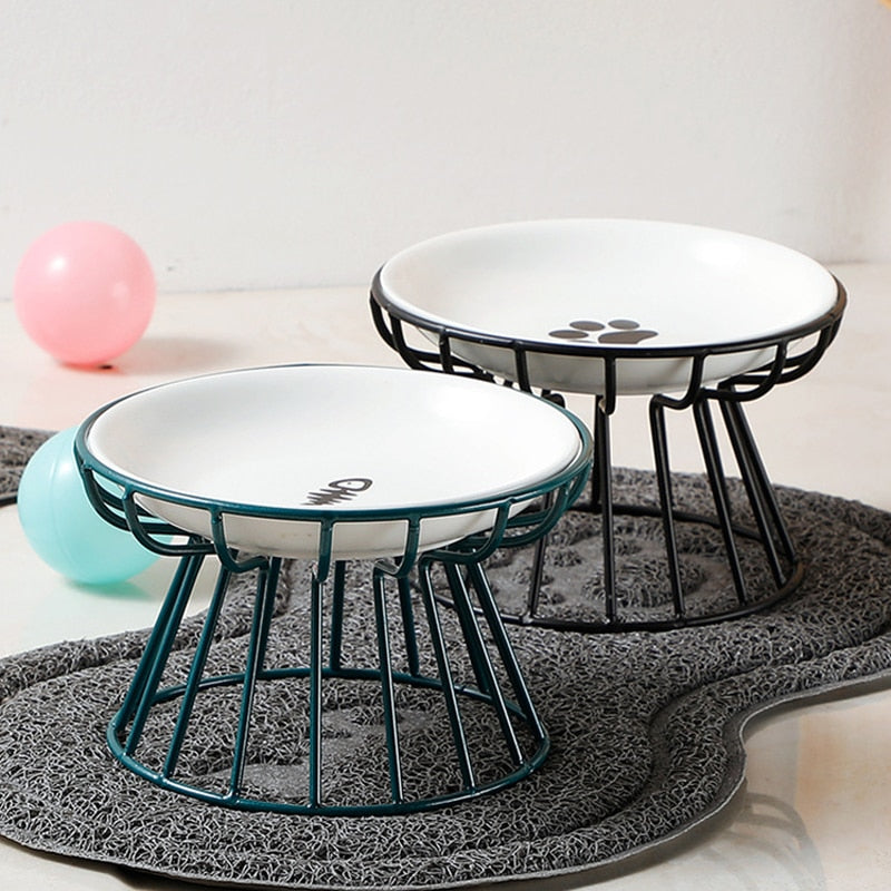 Cat Lift Bowl With Metal Stand Pet Ceramic Food Snacks Feeding