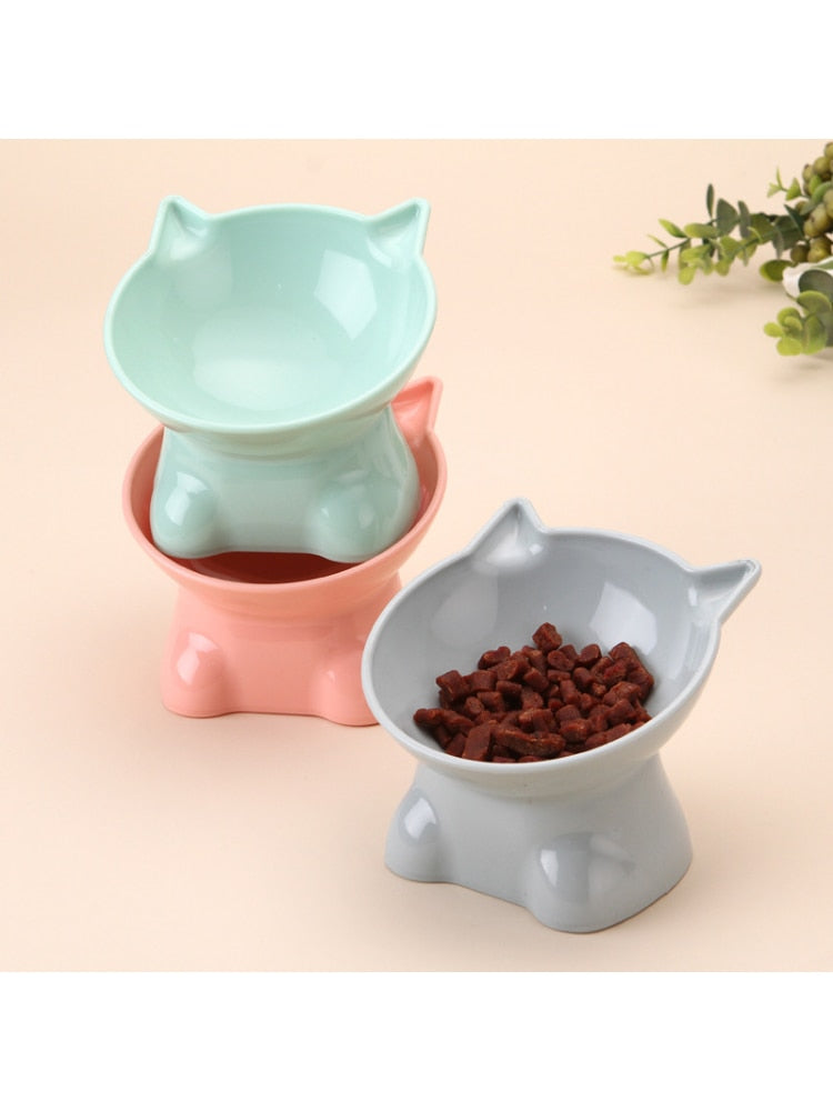 Pet Bowl Large Capacity Cats Bowls Oblique Mouth Cute Cartoon