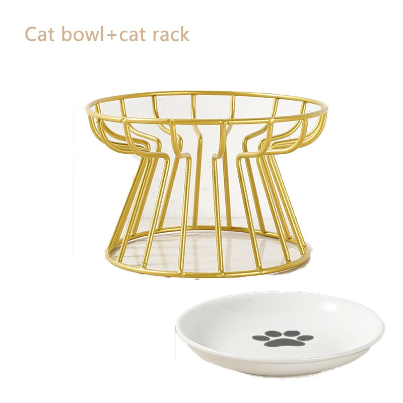 Cat Lift Bowl With Metal Stand Pet Ceramic Food Snacks Feeding