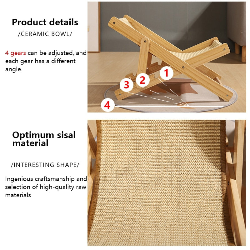 Cat Sisal Chair Bed Kitten Sleeping Nest Adjustable Recliner Portable