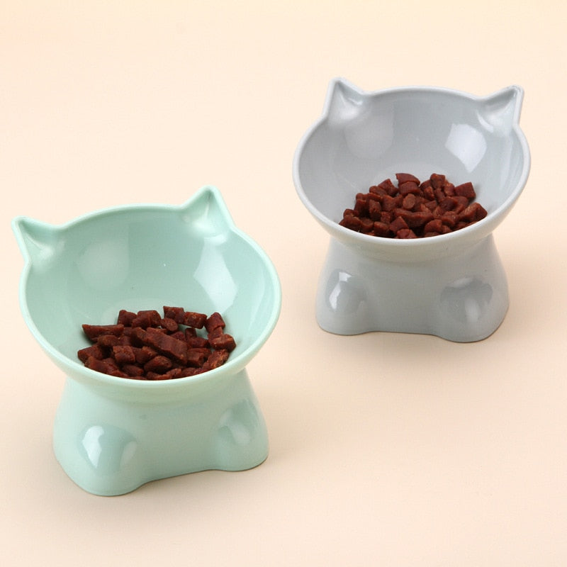 Pet Bowl Large Capacity Cats Bowls Oblique Mouth Cute Cartoon
