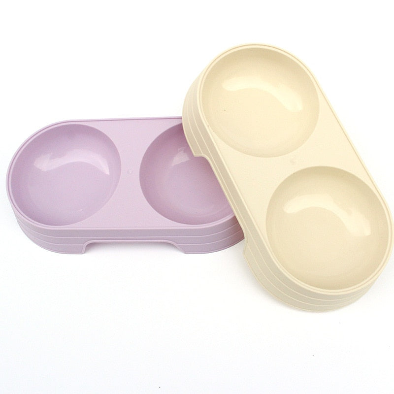 Pet Double Bowl Plastic Kitten Dog Food Drinking Tray Feeder Cat