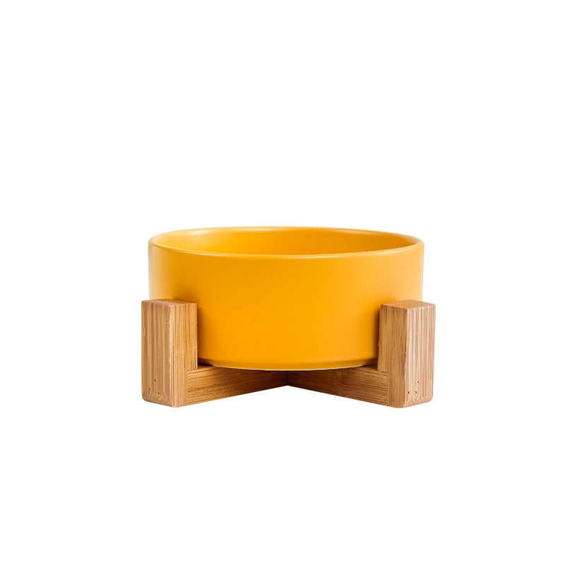Ceramic Dog Bowl Cat Food Water Bowls with Wood Stand No Spill