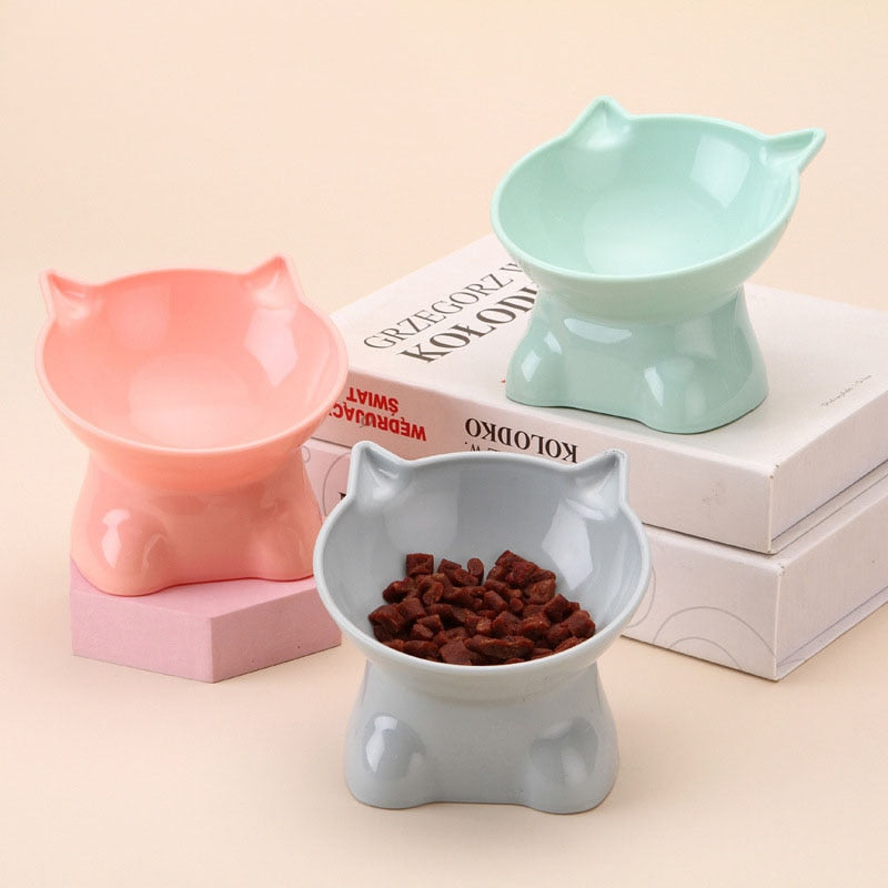 Pet Bowl Large Capacity Cats Bowls Oblique Mouth Cute Cartoon