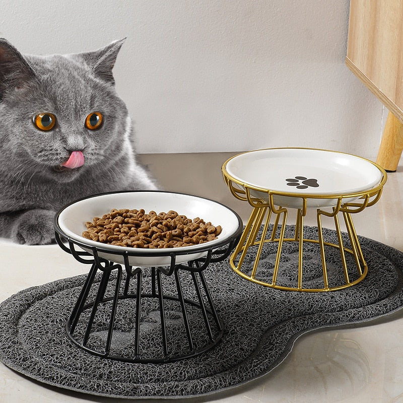 Cat Lift Bowl With Metal Stand Pet Ceramic Food Snacks Feeding