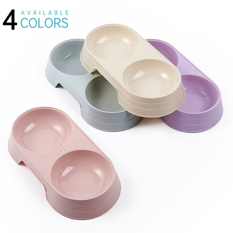 Pet Double Bowl Plastic Kitten Dog Food Drinking Tray Feeder Cat