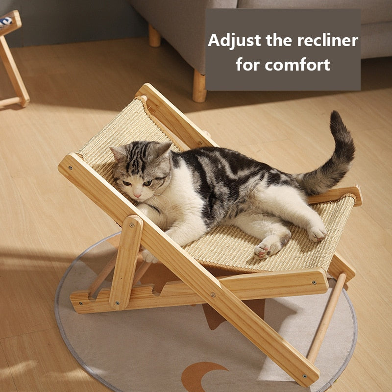 Cat Sisal Chair Bed Kitten Sleeping Nest Adjustable Recliner Portable