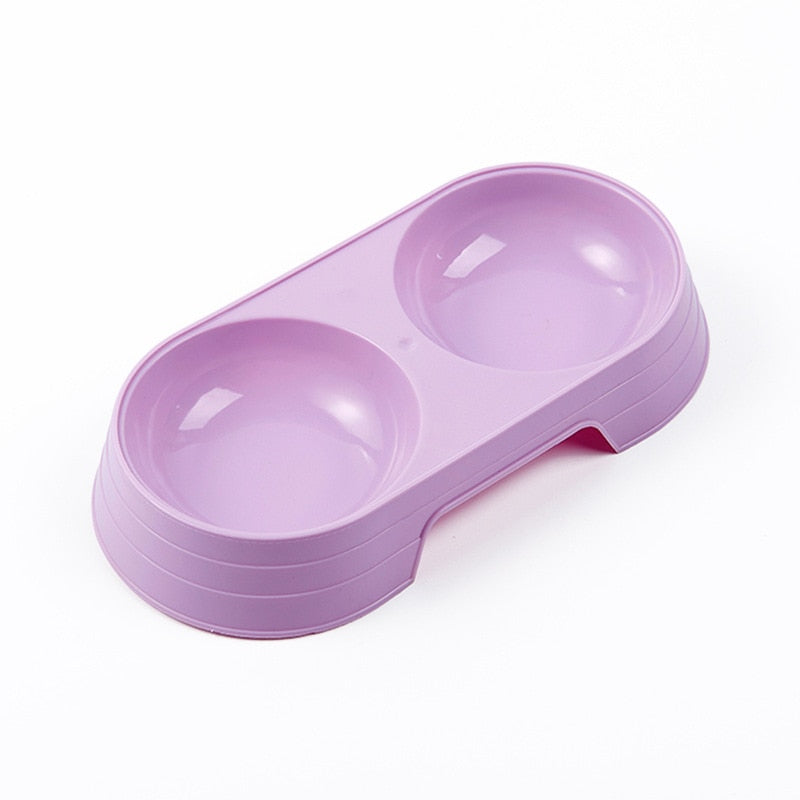 Pet Double Bowl Plastic Kitten Dog Food Drinking Tray Feeder Cat