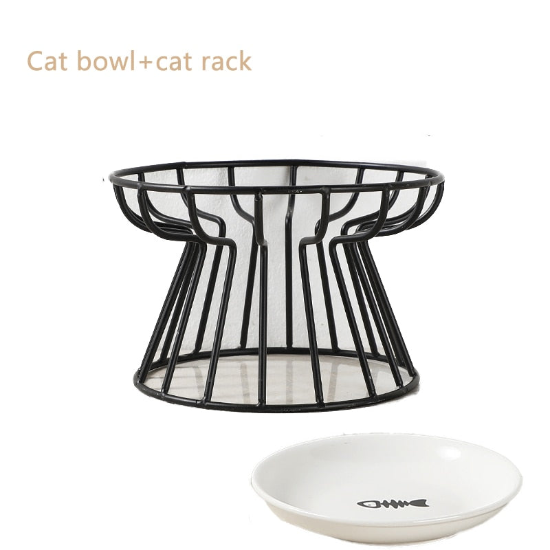 Cat Lift Bowl With Metal Stand Pet Ceramic Food Snacks Feeding