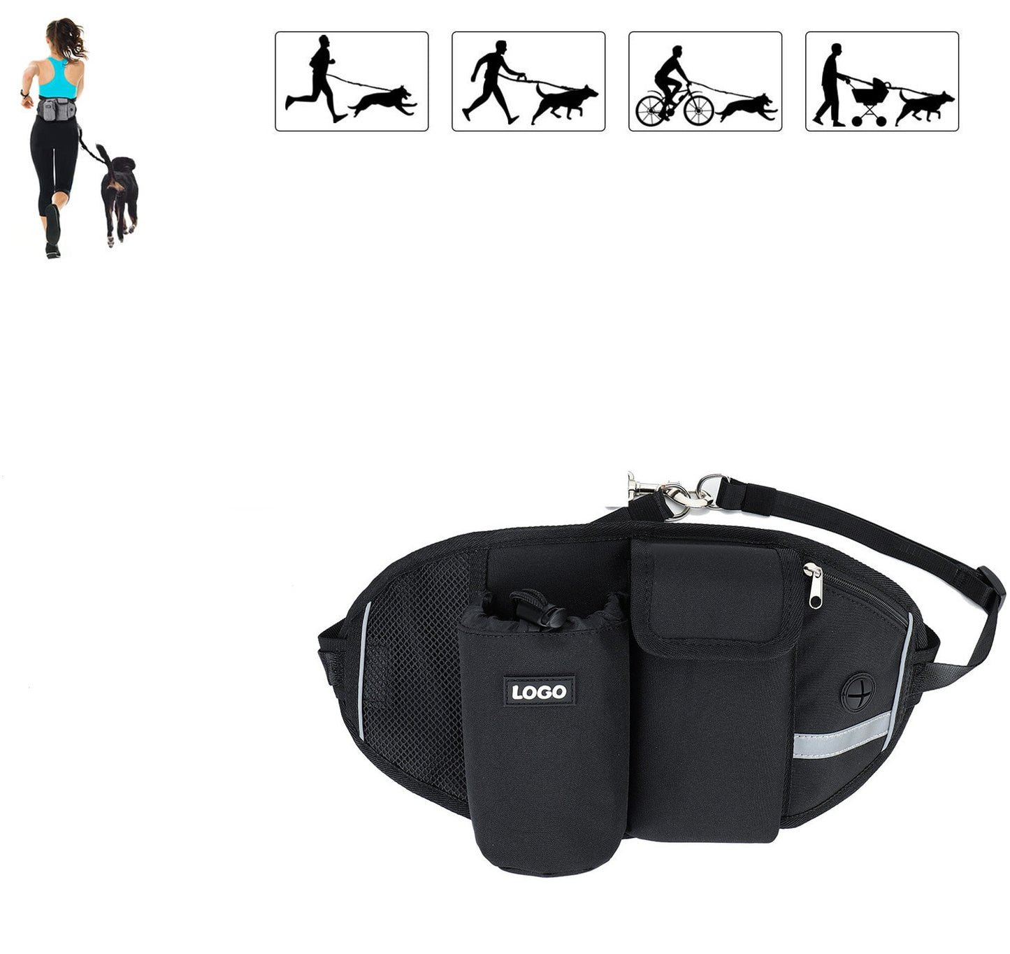 Running Training Dog Walking Waist Bag Reflective Elastic Traction Rope