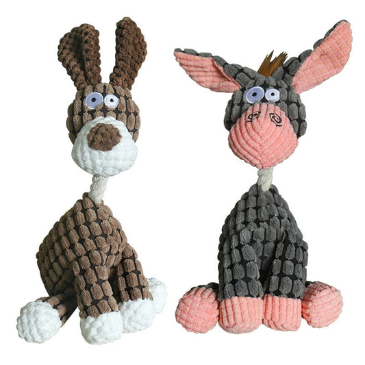 Fun Pet Toy Donkey Shape Corduroy Chew Toy For Dogs Puppy Squeaker