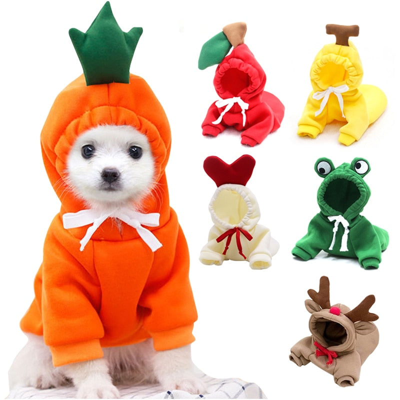Cute Fruit Dog Clothes for Small Dogs hoodies Warm Fleece Pet